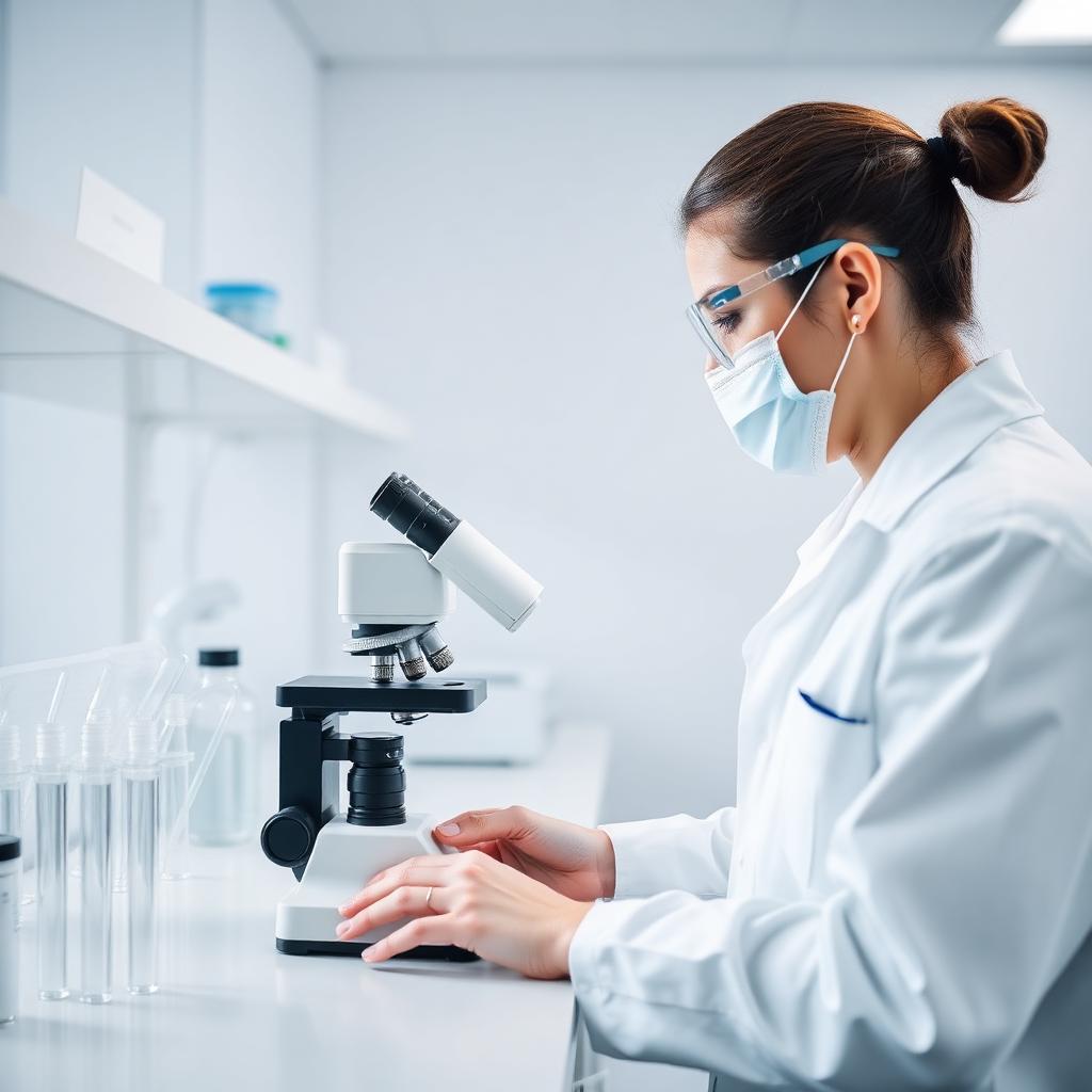 Mylab technician working with microscope